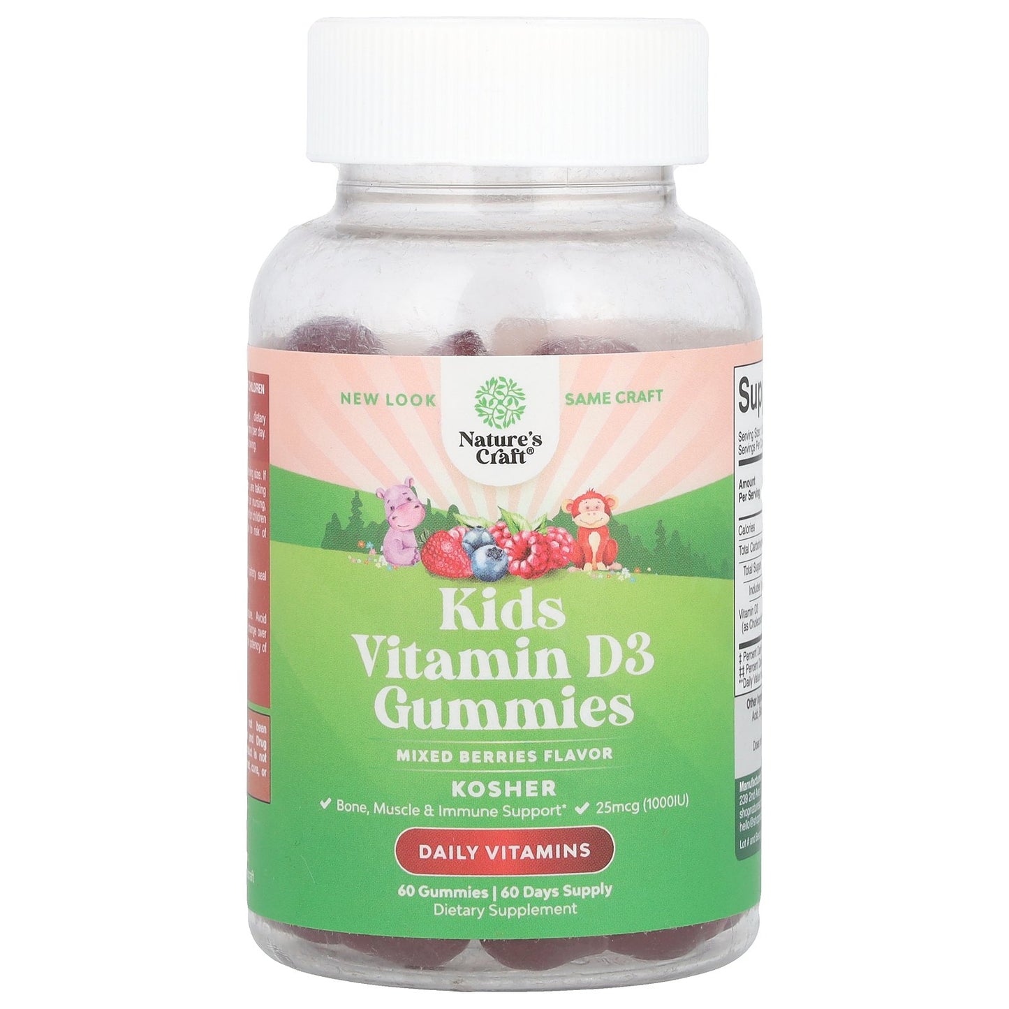 Nature's Craft, Kids Vitamin D3 Gummies, Mixed Berries, 25 mcg (1,000 IU), 60 Gummies