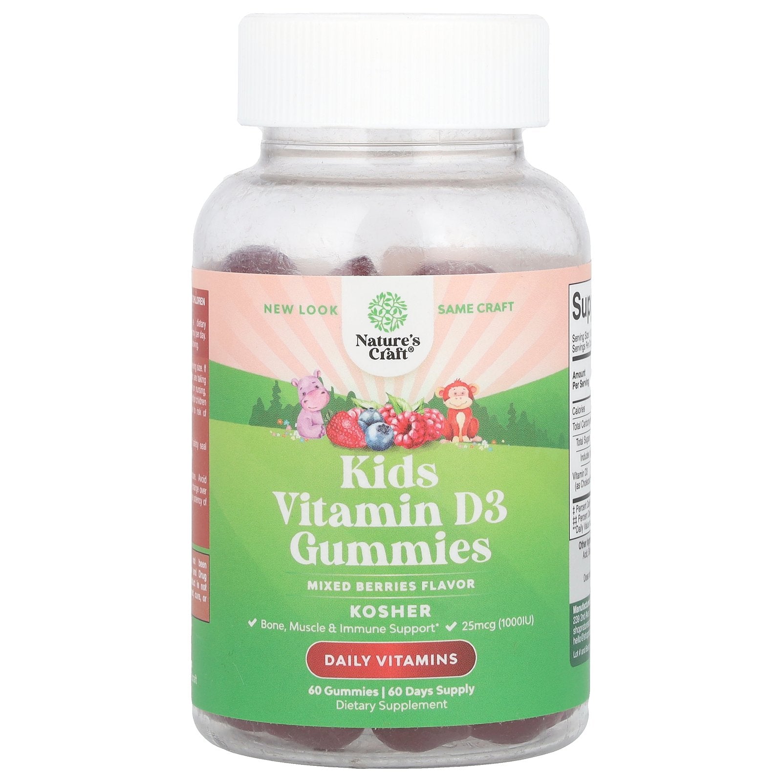 Nature's Craft, Kids Vitamin D3 Gummies, Mixed Berries, 25 mcg (1,000 IU), 60 Gummies
