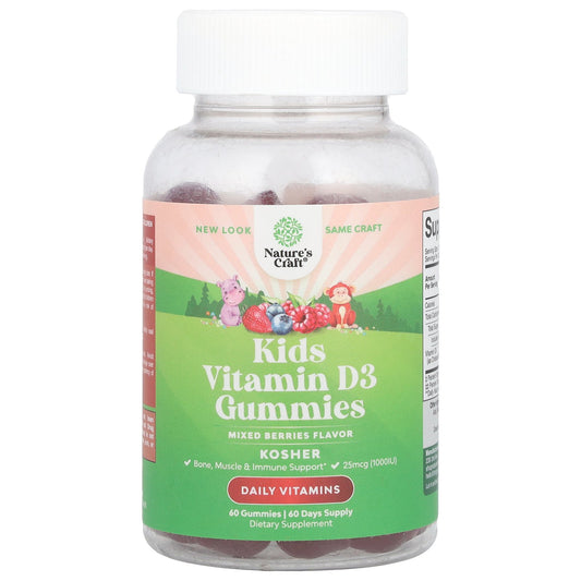 Nature's Craft, Kids Vitamin D3 Gummies, Mixed Berries, 25 mcg (1,000 IU), 60 Gummies