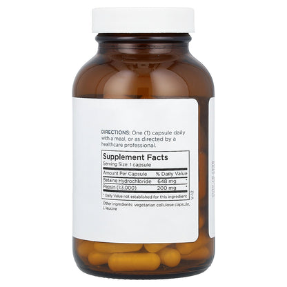 Metabolic Maintenance, Betaine Hydrochloride with Pepsin, 100 Capsules