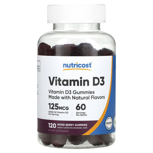 Nutricost, Vitamin D3 Gummies, Mixed Berry, 120 Gummies (62.5 mg per Gummy)