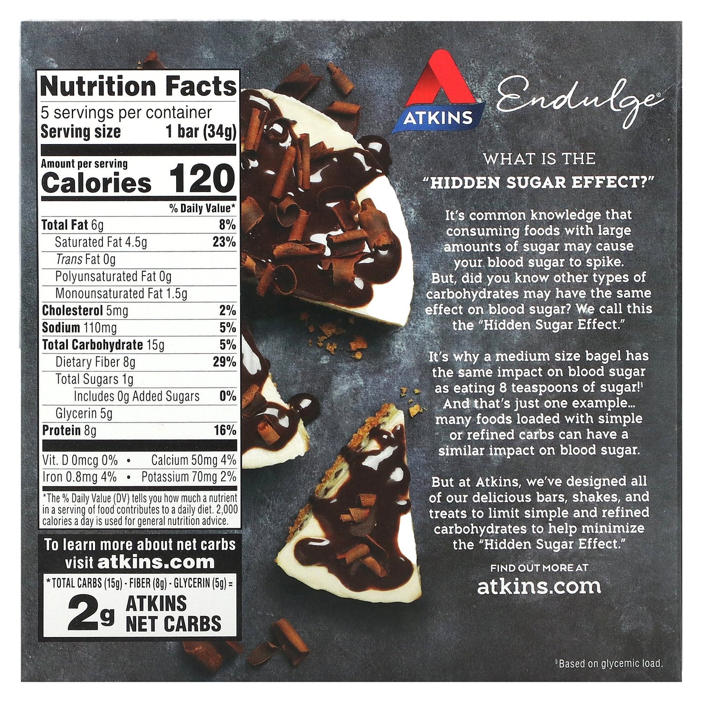 Atkins, Endulge, Dessert Bar, Chocolate Chip Cheesecake, 5 Bars, 1.2 oz (34 g) Each