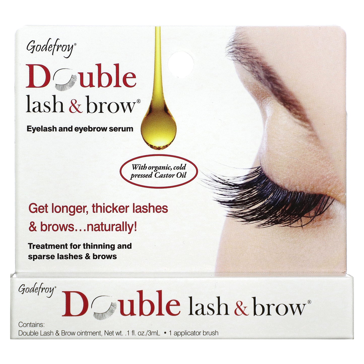 Godefroy, Double Lash & Brow, Eyelash and Eyebrow Serum, 0.1 fl oz (3 ml)