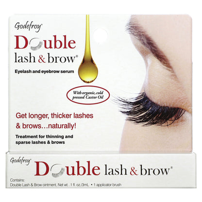 Godefroy, Double Lash & Brow, Eyelash and Eyebrow Serum, 0.1 fl oz (3 ml)