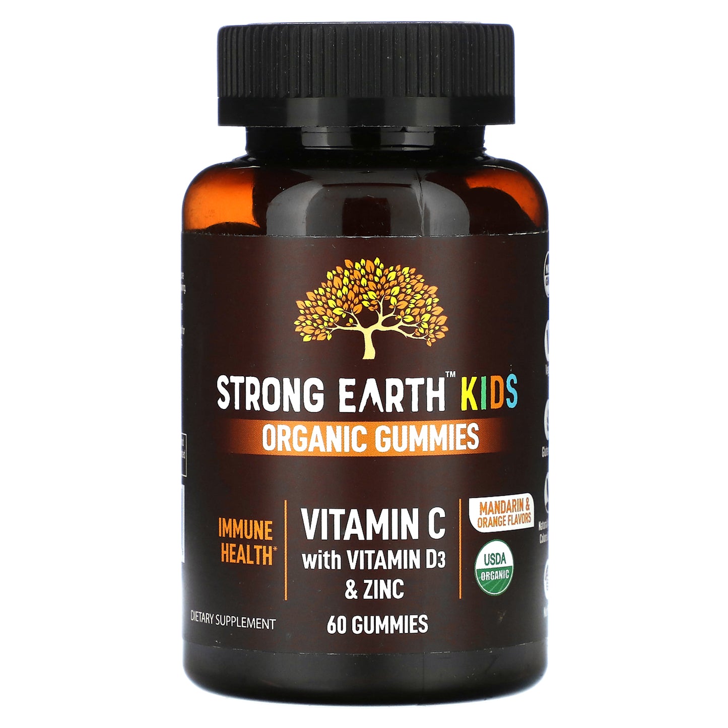 YumVs, Strong Earth Kids Organic Gummies, Vitamin C with Vitamin D3 & Zinc, Mandarin & Orange, 60 Gummies