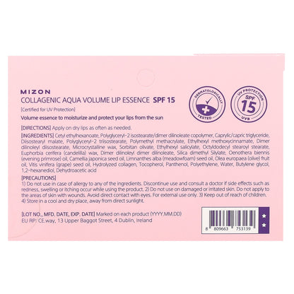 Mizon, Collagenic Aqua Volume Lip Essence, SPF 15, 0.33 fl oz (10 ml)