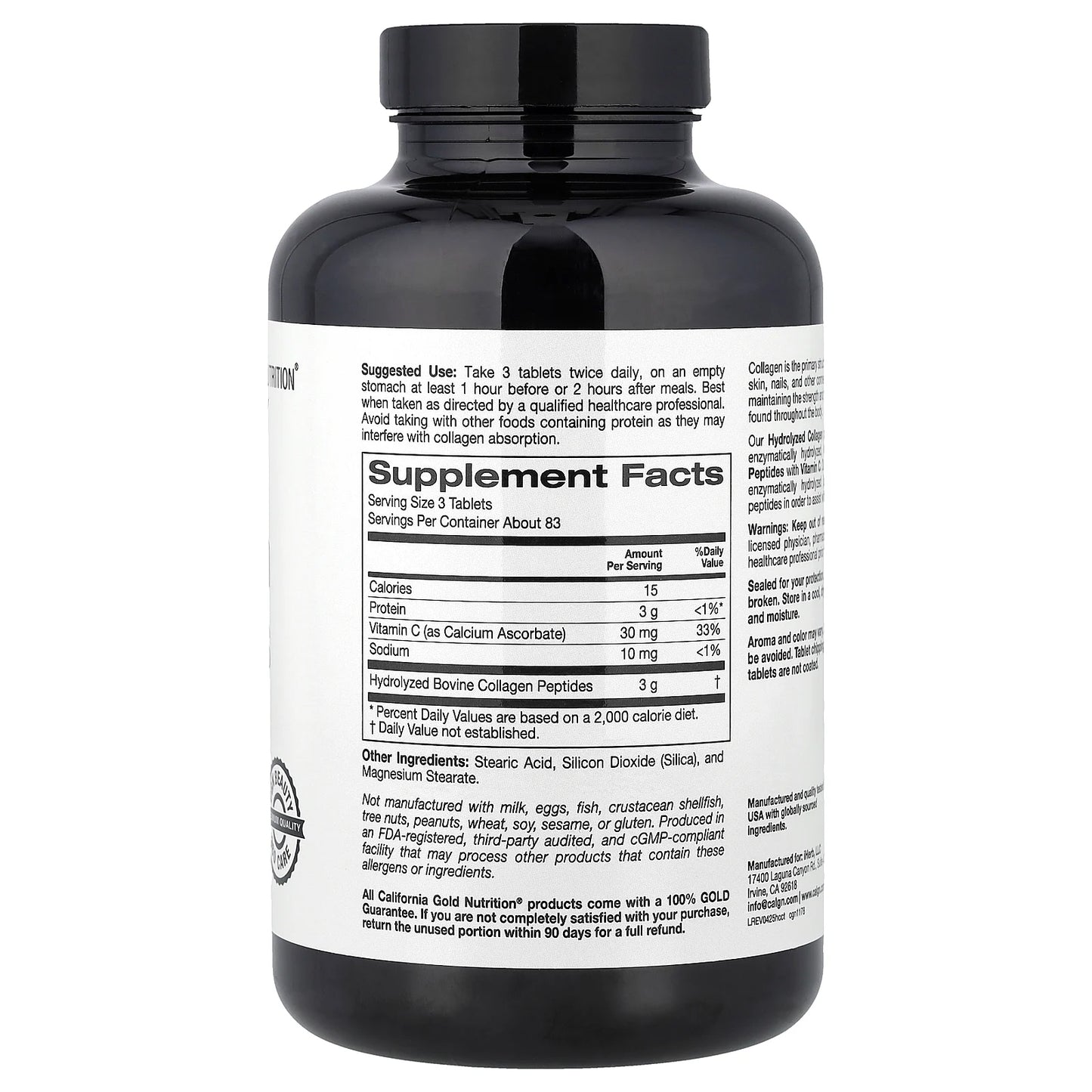 California Gold Nutrition, Hydrolyzed Collagen Peptides, Type I & III, and Vitamin C, 250 Tablets