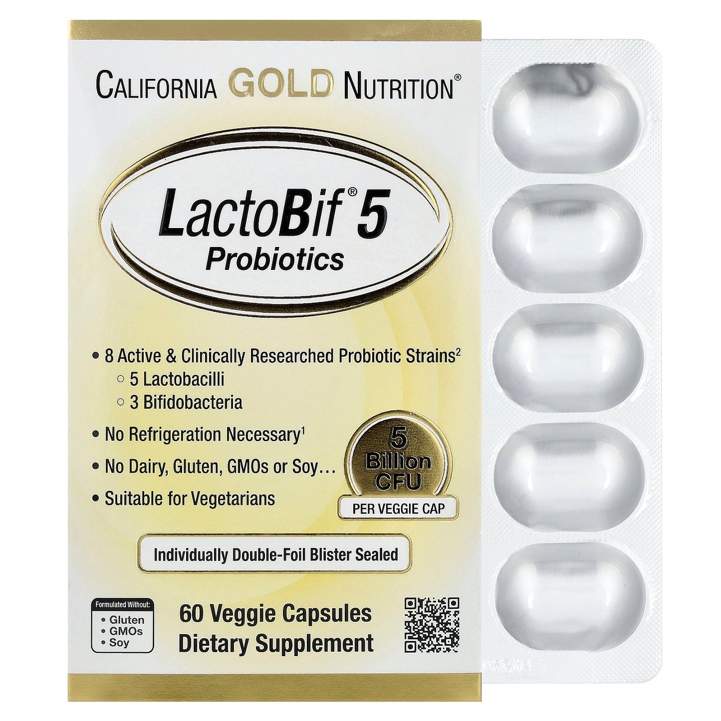 California Gold Nutrition, LactoBif® 5 Probiotics, 5 Billion CFU, 60 Veggie Capsules