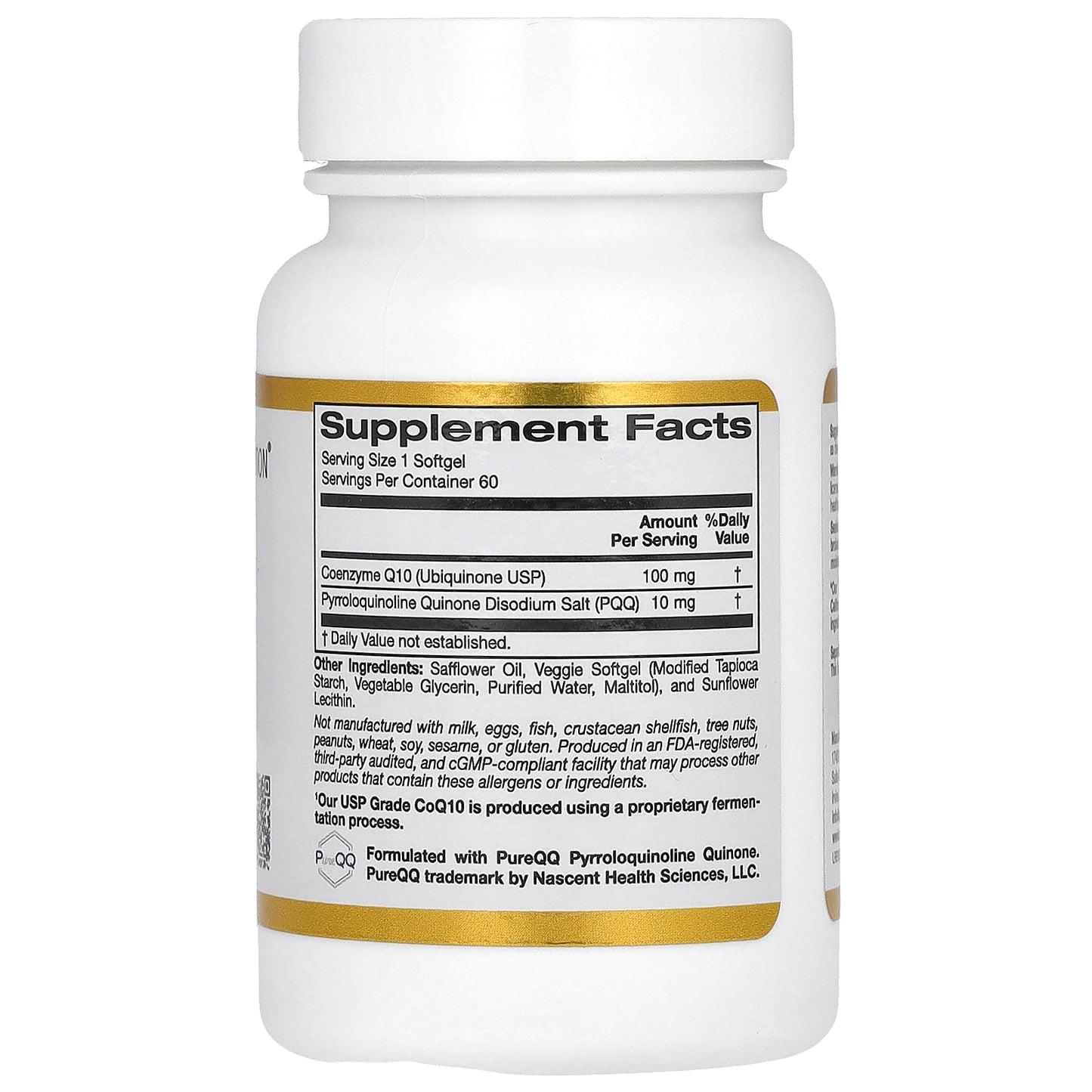 California Gold Nutrition, CoQ10 with PQQ, Ubiquinone USP, Tapioca Veggie Softgel with Sunflower Lecithin, 100 mg, 60 Veggie Softgel