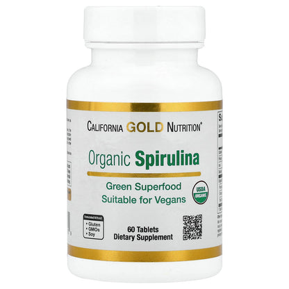 California Gold Nutrition, Organic Spirulina with Phycocyanin, and Chlorophyll, 60 Tablets