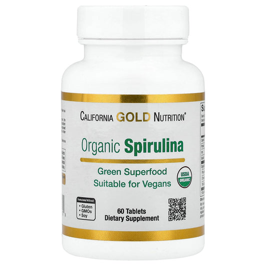 California Gold Nutrition, Organic Spirulina with Phycocyanin, and Chlorophyll, 60 Tablets
