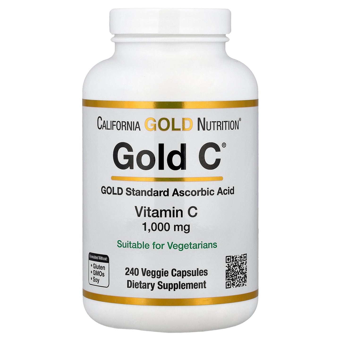 California Gold Nutrition, Gold C®, USP Grade Vitamin C, 1,000 mg, 240 Veggie Capsules