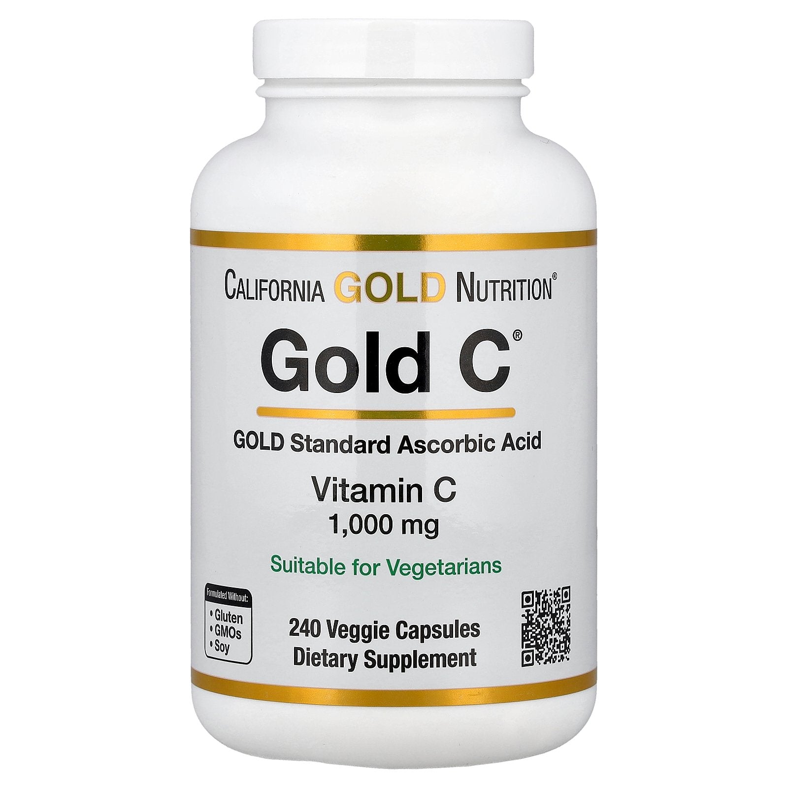 California Gold Nutrition, Gold C®, USP Grade Vitamin C, 1,000 mg, 240 Veggie Capsules