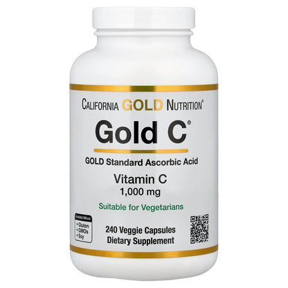 California Gold Nutrition, Gold C®, USP Grade Vitamin C, 1,000 mg, 240 Veggie Capsules
