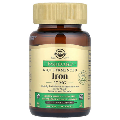 Solgar, EarthSource® Koji Fermented, Iron, 27 mg, 30 Vegetable Capsules