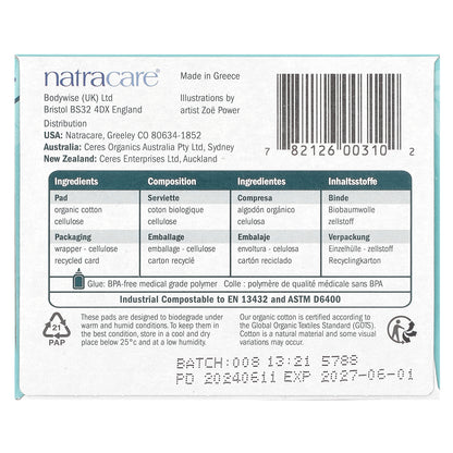 Natracare, Ultra Pads, Organic Cotton Cover, Long, 10 Pads