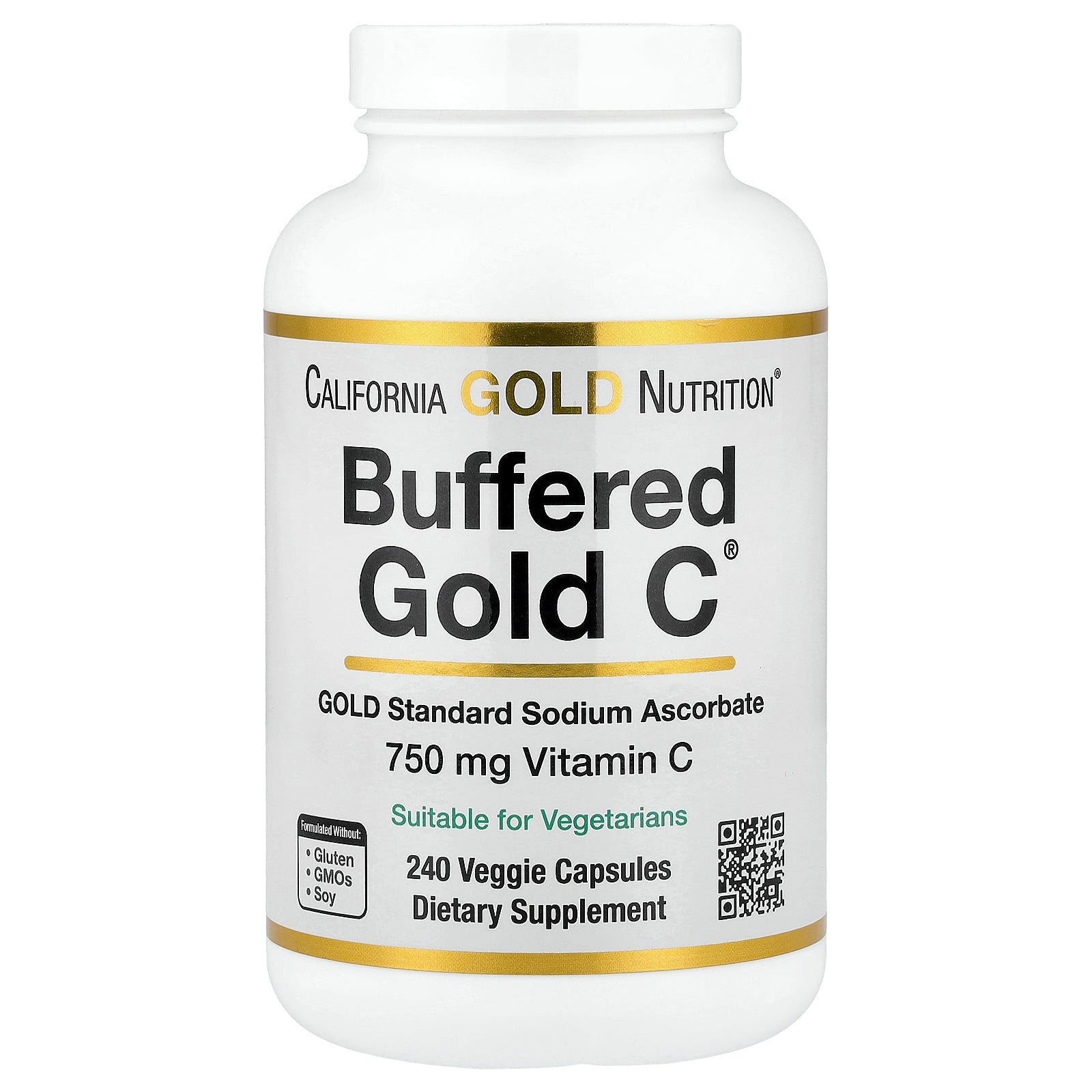 California Gold Nutrition, Buffered Gold C™, GOLD Standard Sodium Ascorbate (Vitamin C), 240 Veggie Capsules