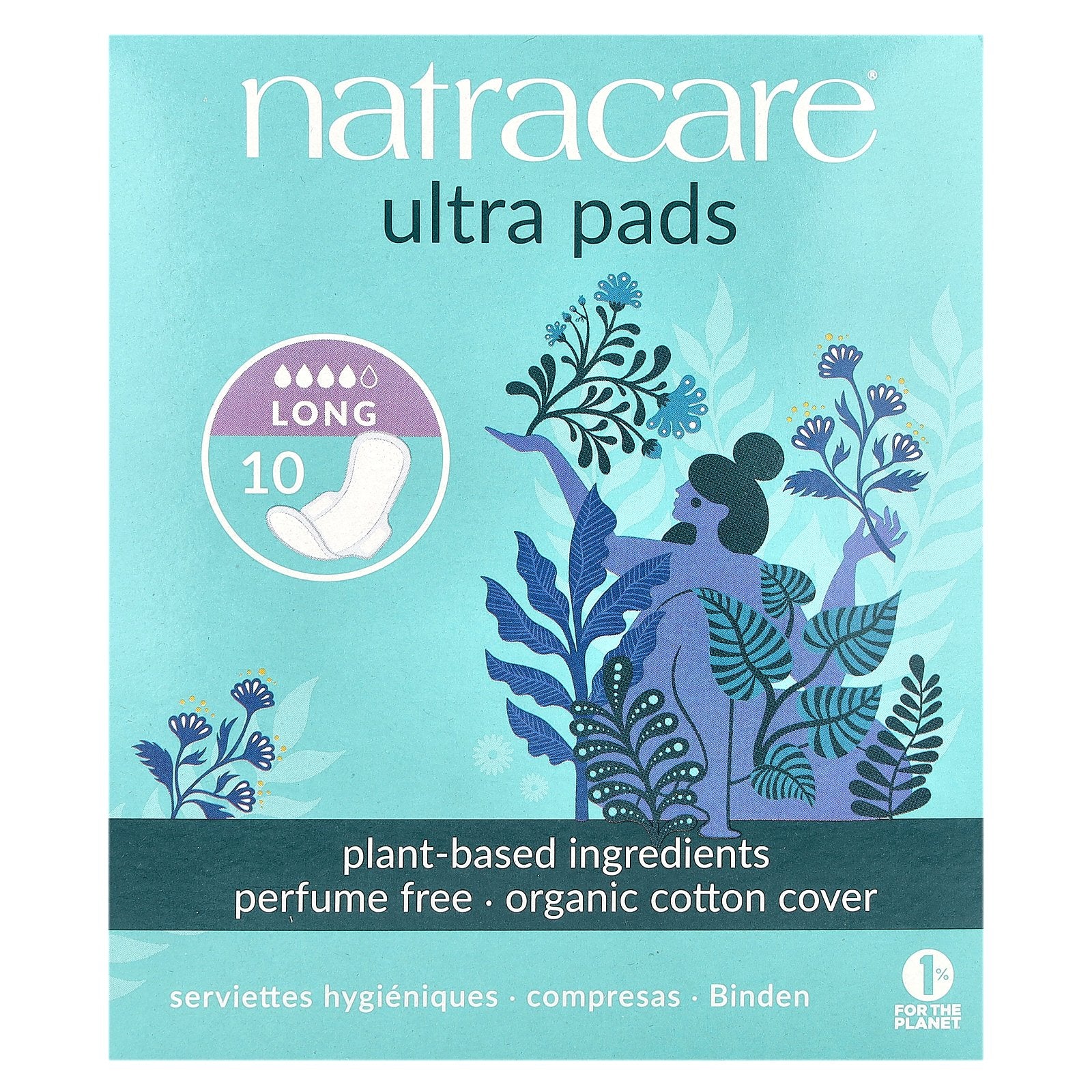 Natracare, Ultra Pads, Organic Cotton Cover, Long, 10 Pads