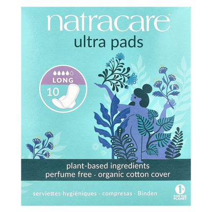 Natracare, Ultra Pads, Organic Cotton Cover, Long, 10 Pads