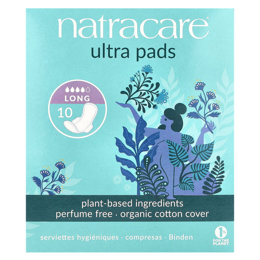 Natracare, Ultra Pads, Organic Cotton Cover, Long, 10 Pads