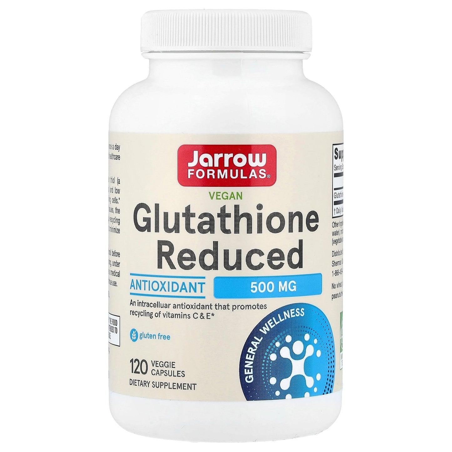 Jarrow Formulas, Vegan Glutathione Reduced, 500 mg, 120 Veggie Capsules