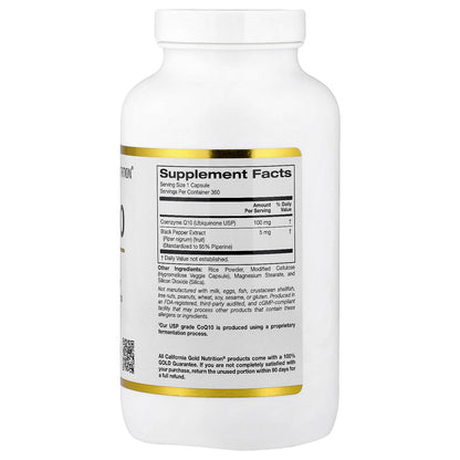 California Gold Nutrition, CoQ10, Ubiquinone USP with Bioperine® Black Pepper Extract, Enhanced Bioavailability, 100 mg, 360 Veggie Capsules