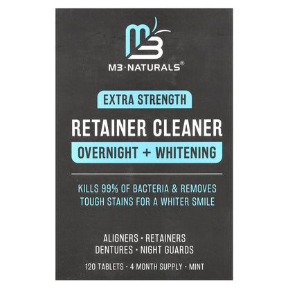 M3, Retainer Cleaner, Overnight + Whitening, Mint, 120 Tablets
