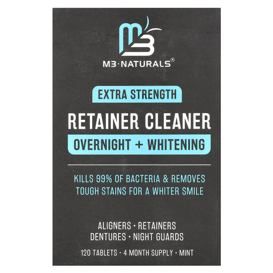 M3, Retainer Cleaner, Overnight + Whitening, Mint, 120 Tablets
