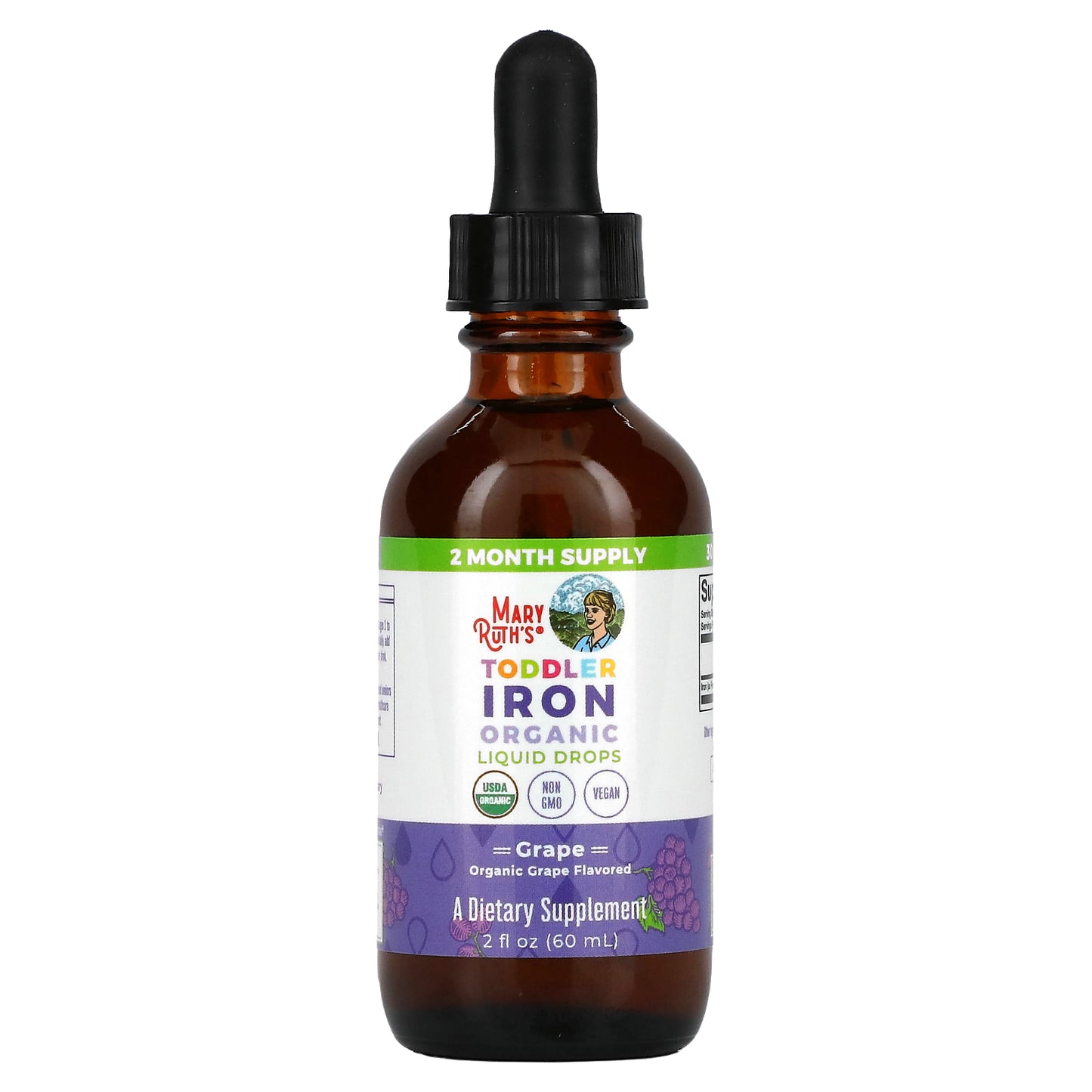 MaryRuth's, Toddler Iron Organic Liquid Drops, 1-3 Years, Grape, 2 fl oz (60 ml)