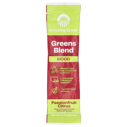 Amazing Grass, Greens Blend, Mood, Passionfruit Citrus, 15 Packets 0.25 oz (7 g) Each