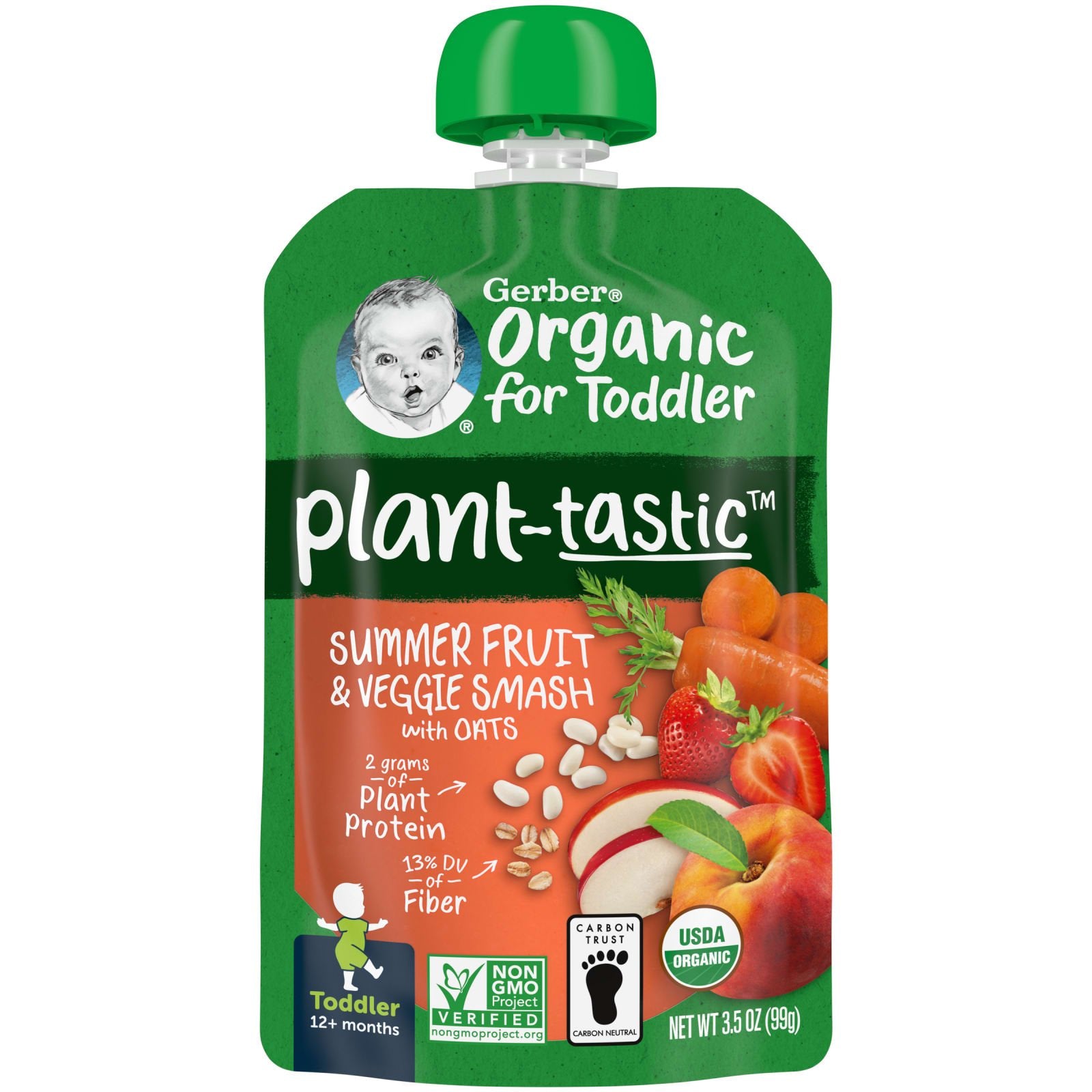 Gerber, Organic for Toddler, Plant-Tastic, 12+Months, Summer Fruit & Veggie Smash with Oats, 3.5 oz (99 g)