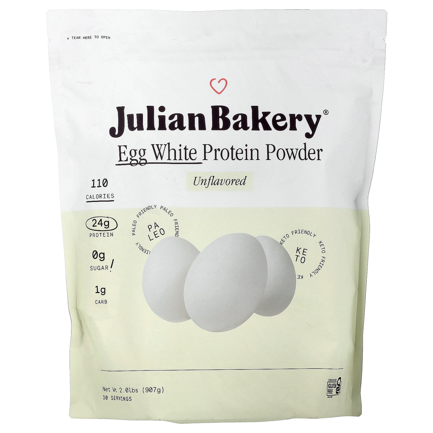 Julian Bakery, Egg White Protein Powder, Unflavored, 2.01 lbs (907 g)
