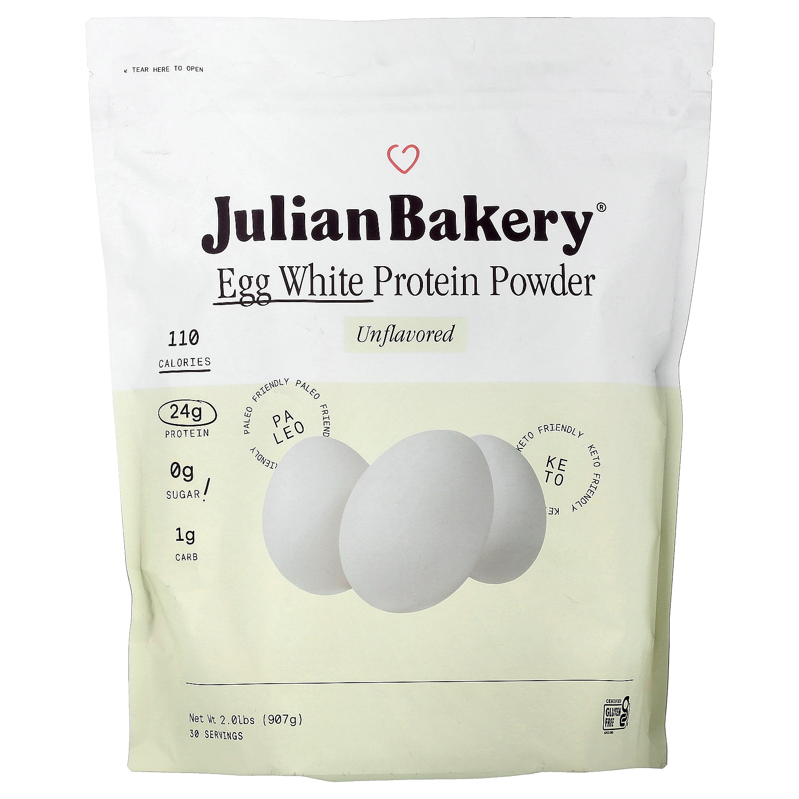 Julian Bakery, Egg White Protein Powder, Unflavored, 2.01 lbs (907 g)