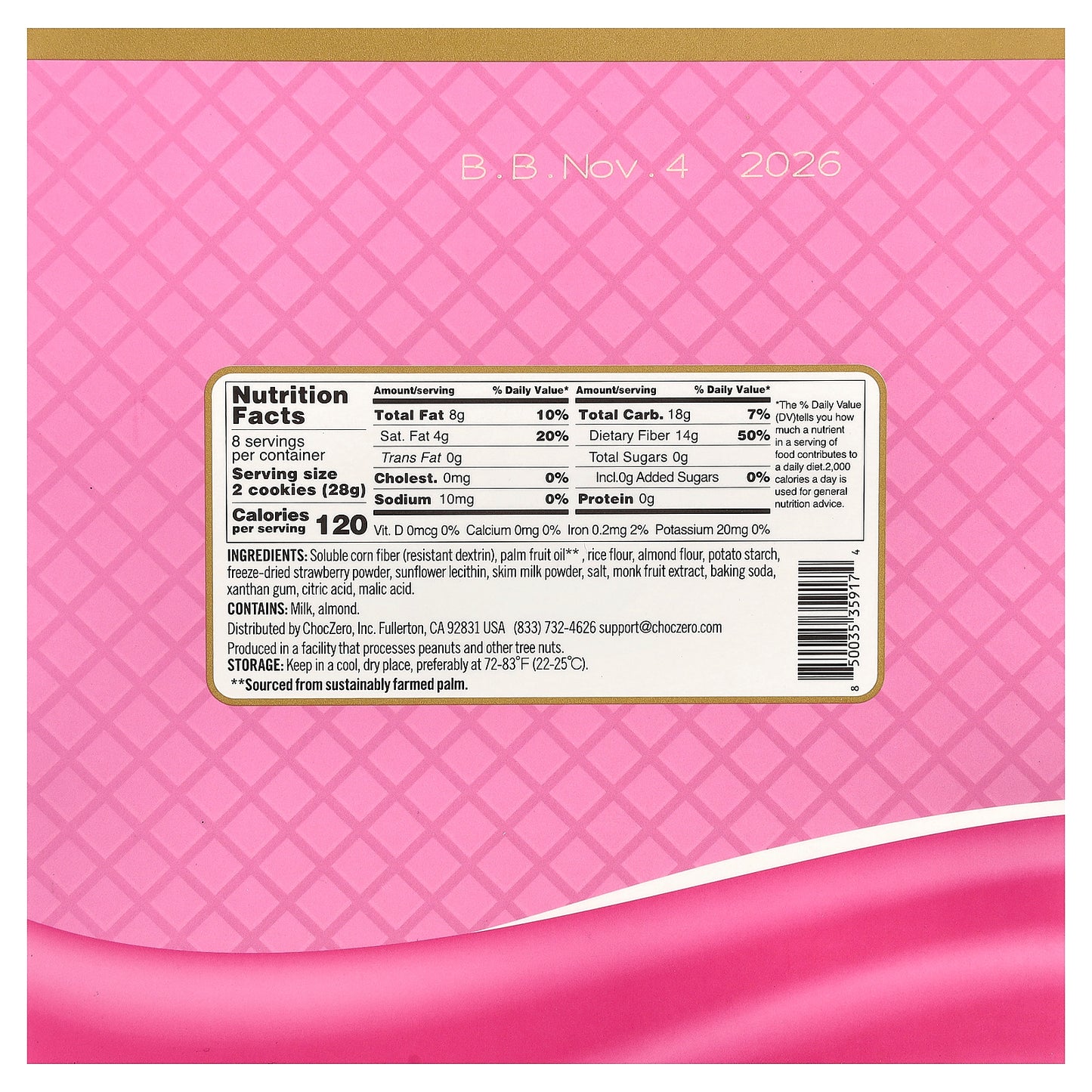 ChocZero, Premium Cookies, Wafers, Strawberry, 16 Cookies, 8 oz (224 g)