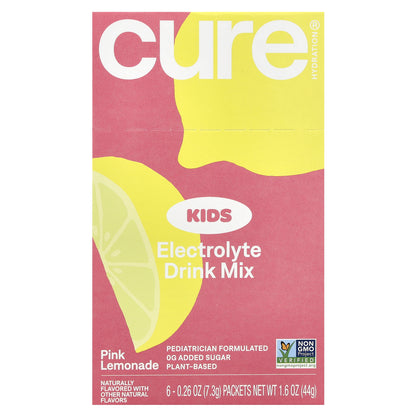 Cure Hydration, Kids, Electrolyte Drink Mix, Pink Lemonade, 6 Packets, 0.26 oz (7.3 g) Each