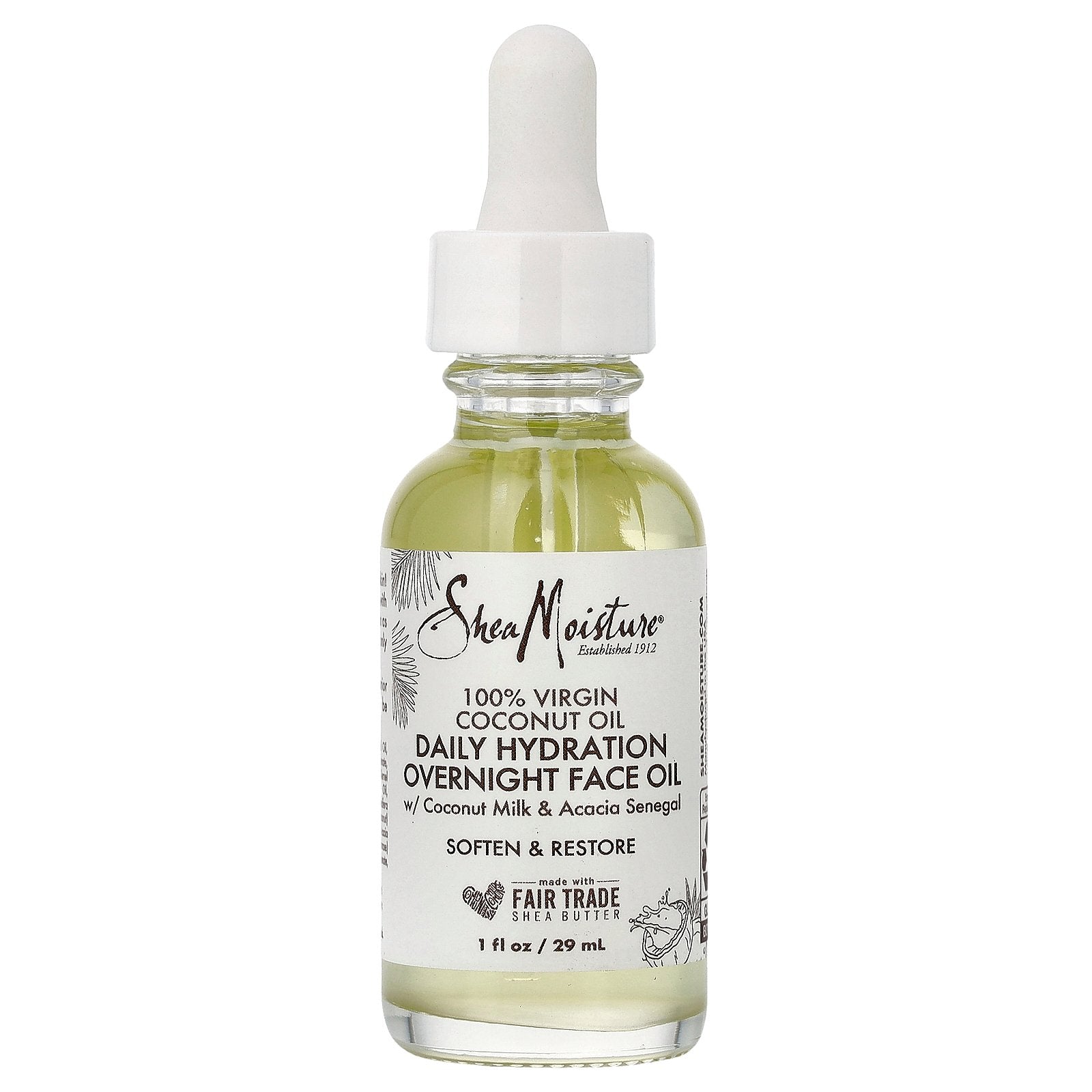 SheaMoisture, 100% Virgin Coconut Oil, Daily Hydration Overnight Face Oil, 1 fl oz (29 ml)
