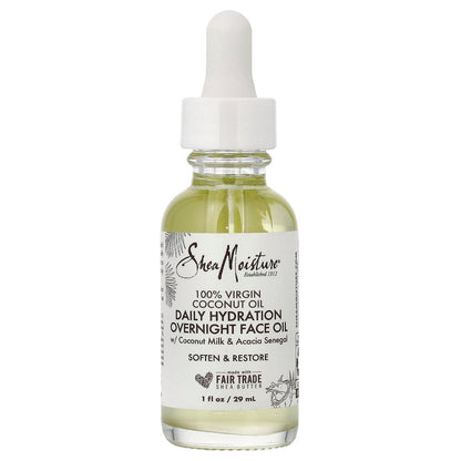 SheaMoisture, 100% Virgin Coconut Oil, Daily Hydration Overnight Face Oil, 1 fl oz (29 ml)