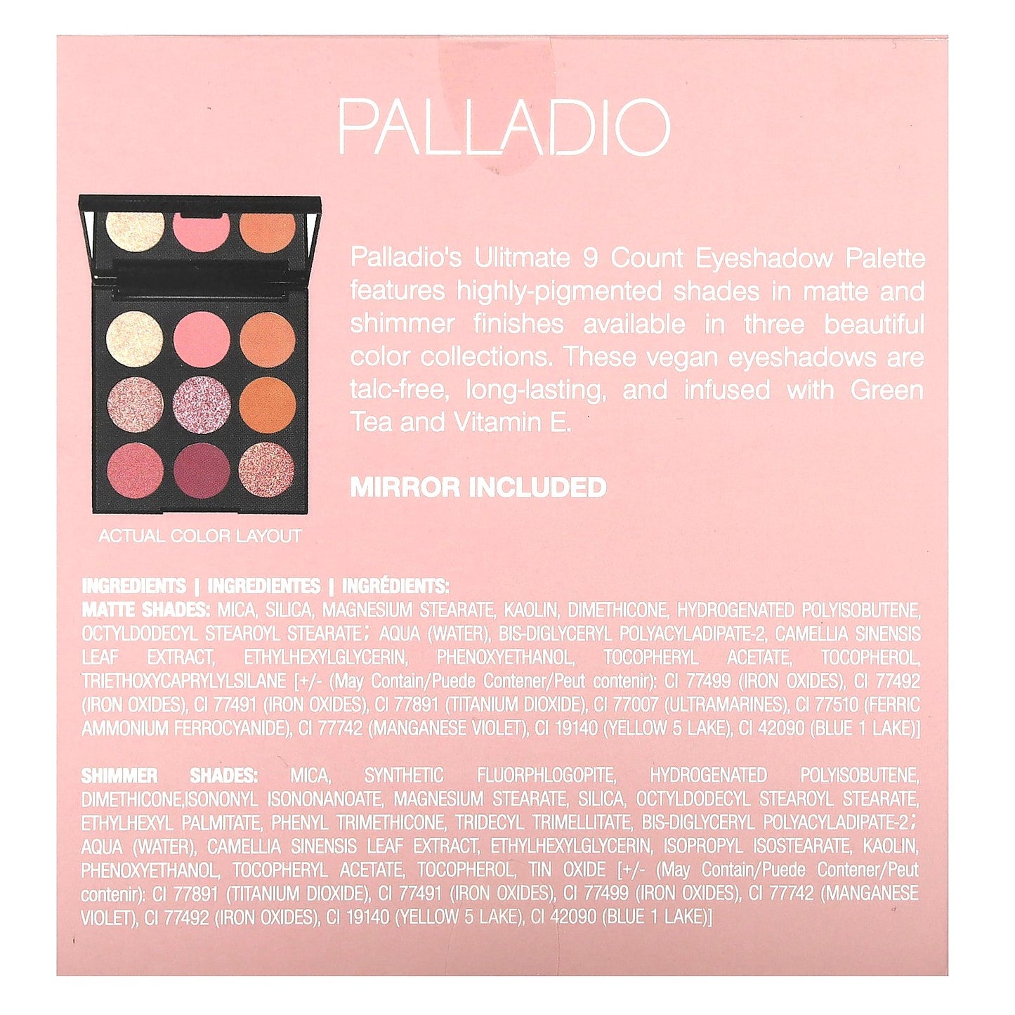 Palladio, Ultimate 9 Count Eyeshadow Palette, Rosey Nudes, 0.33 oz (9.6 g)