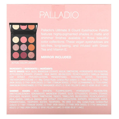 Palladio, Ultimate 9 Count Eyeshadow Palette, Rosey Nudes, 0.33 oz (9.6 g)