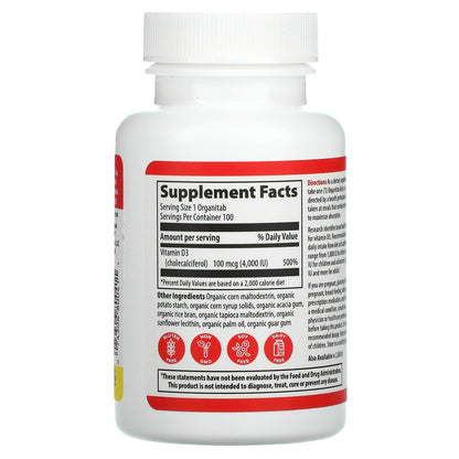 Vibrant Health, Vitamin D3, 4,000 I.U., 100 OrganiTabs