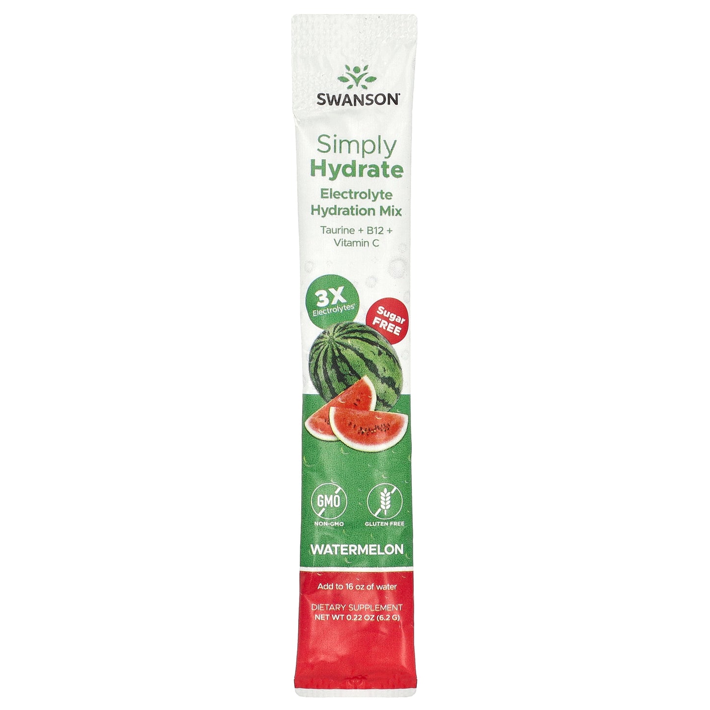 Swanson, Simply Hydrate, Electrolyte Hydration Mix, Watermelon, 8 Stick Packs 0.22 oz (6.2 g) Each