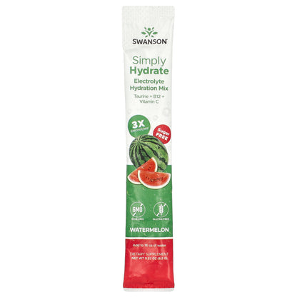 Swanson, Simply Hydrate, Electrolyte Hydration Mix, Watermelon, 8 Stick Packs 0.22 oz (6.2 g) Each