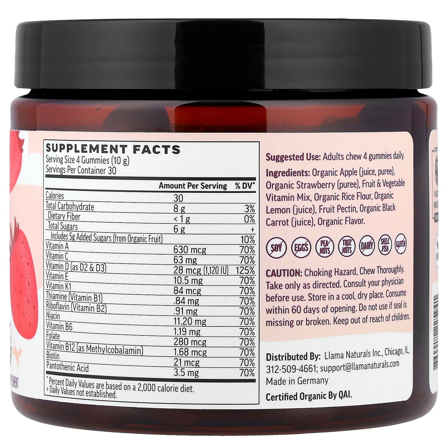 Llama Naturals, Women's Plant-Based Multi, Real Fruit Gummies, Strawberry Jam, 120 Gummies