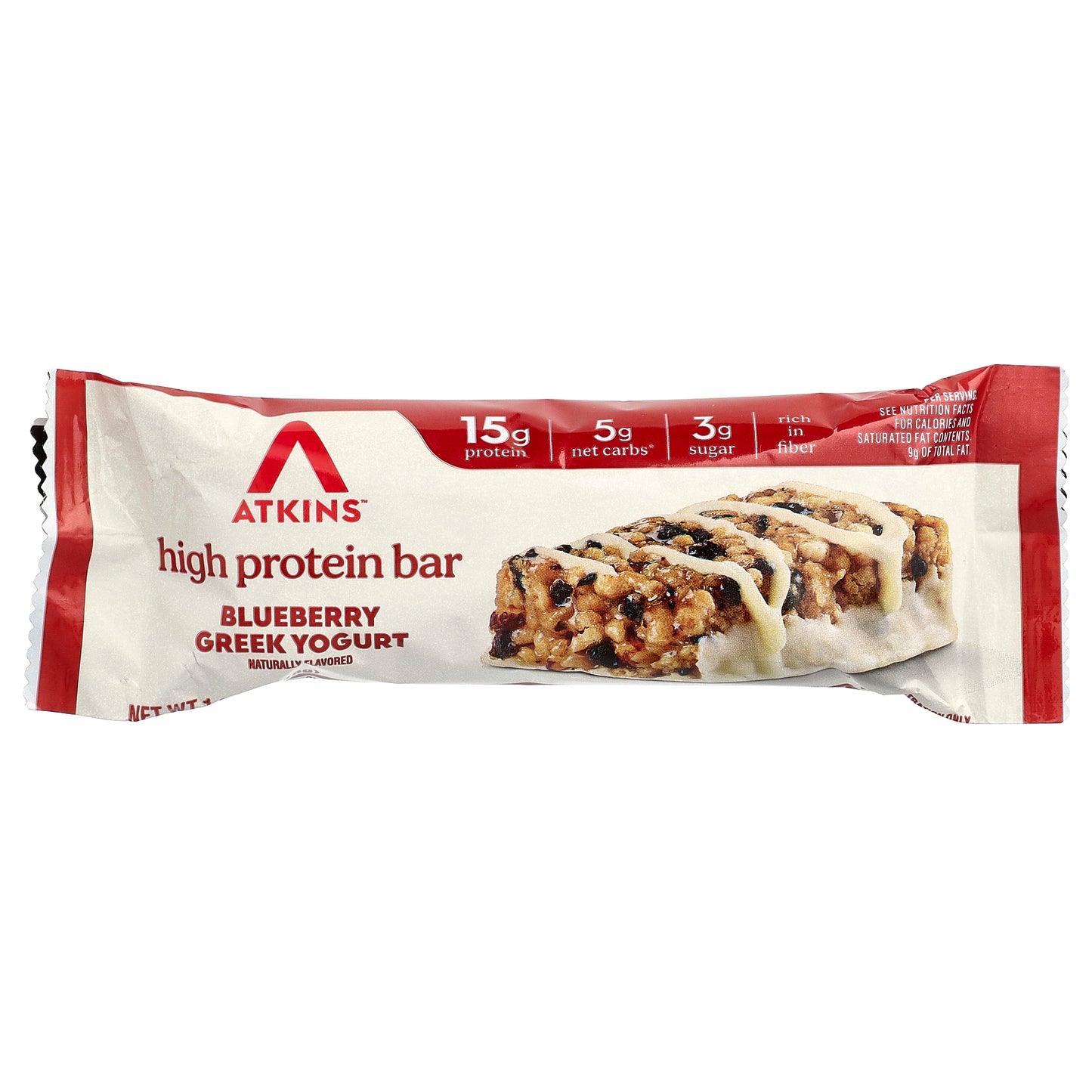 Atkins, High Protein Bar, Blueberry Greek Yogurt, 4 Bars, 1.69 oz (48 g) Each