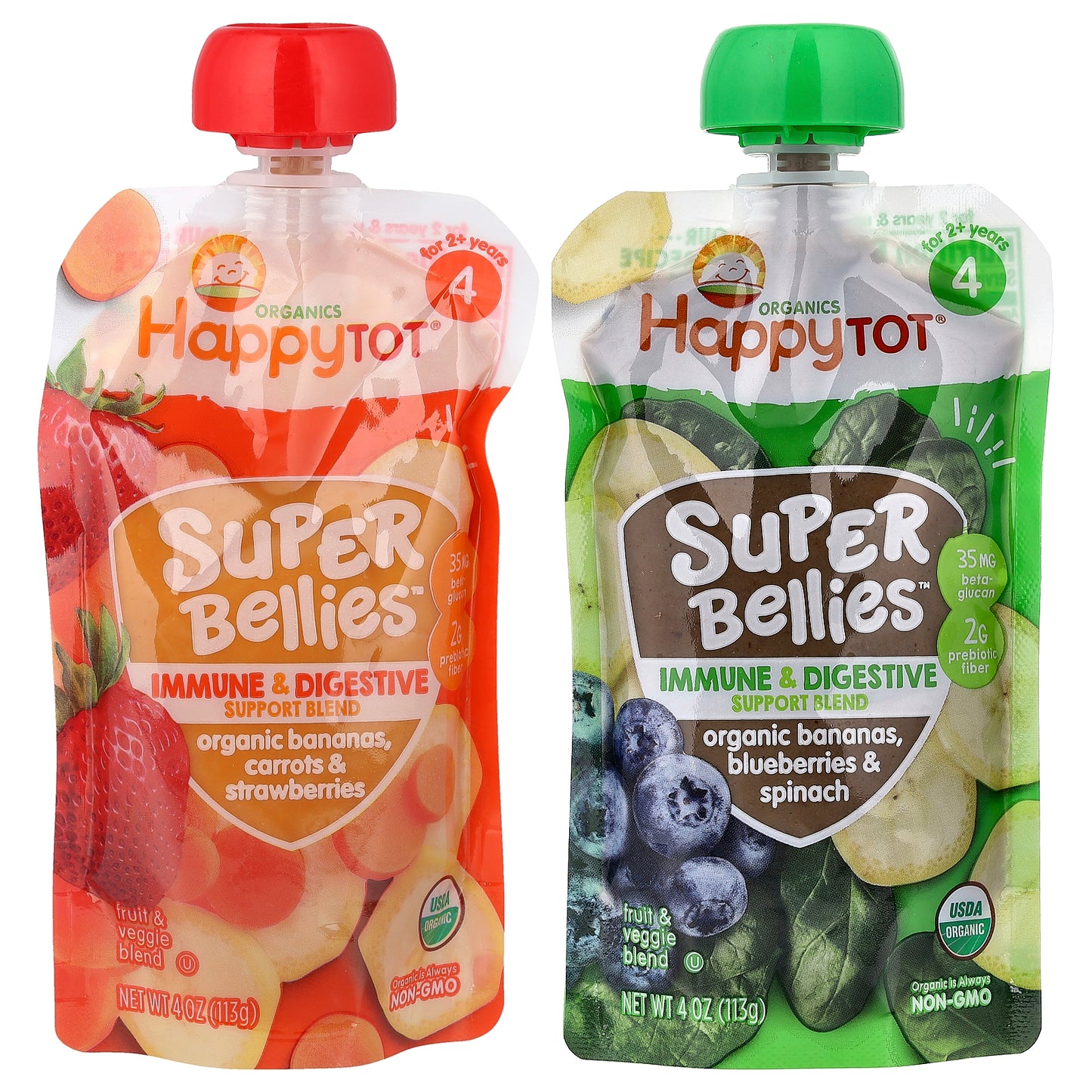 Happy Family Organics, Happy Tot®, Super Bellies™, For 2+ Years, Organic Fruit & Veggie Blend, Variety Pack, 8 Pack, 4 oz (113 g) Each