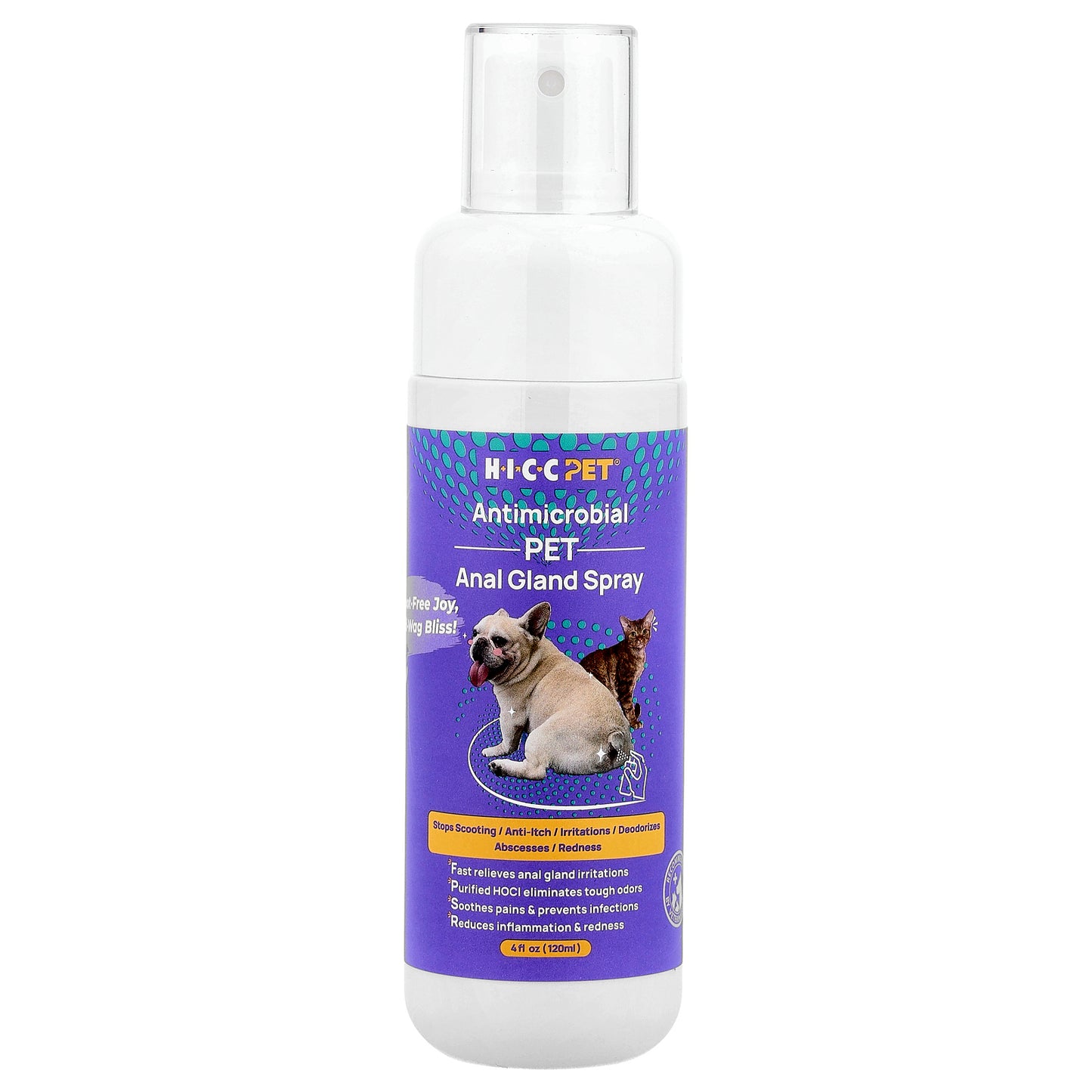 HICC Pet, Antimicrobial Pet Anal Gland Spray, For Dogs & Cats, 4 fl oz (120 ml)