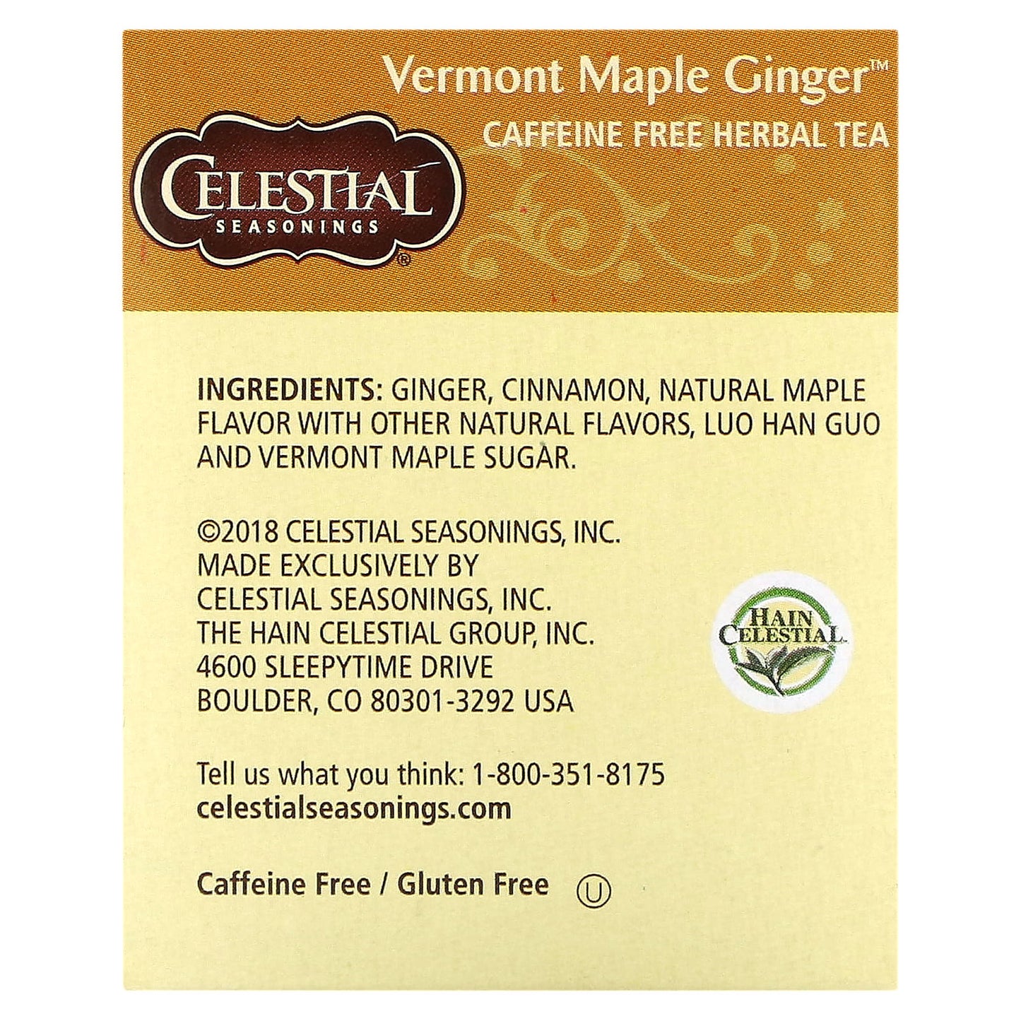 Celestial Seasonings, Herbal Tea, Vermont Maple Ginger, Caffeine Free , 20 Tea Bags, 1.1 oz (31 g)