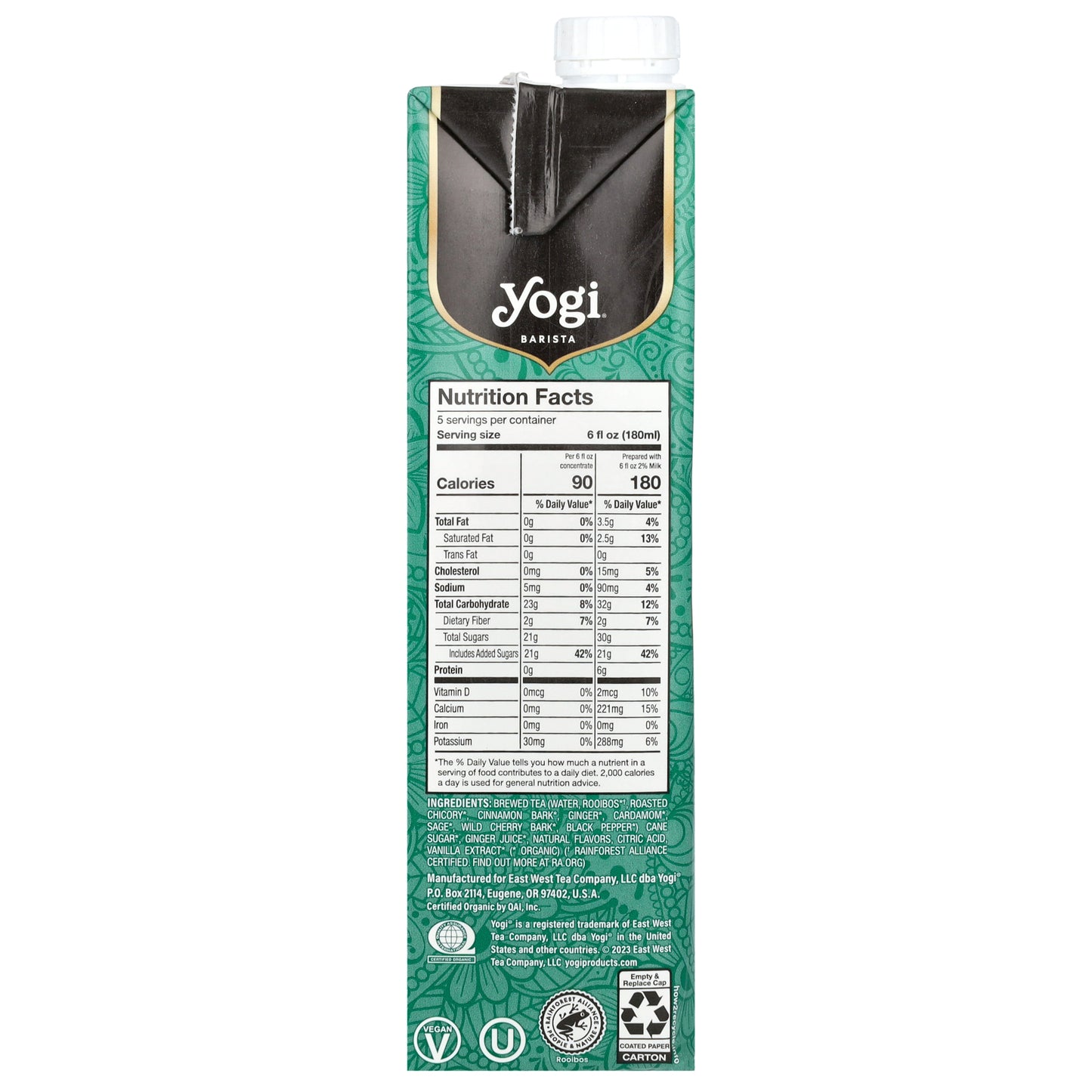 Yogi Tea, Barista, Organic Chai Latte, Rooibos Tea Concentrate, Caffeine Free, 32 fl oz (946 ml)