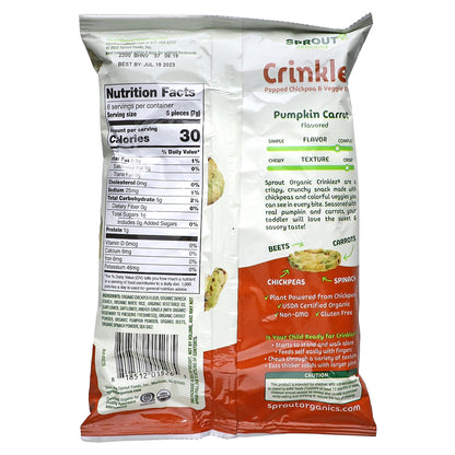 Sprout Organics, Crinklez, Organic Popped Chickpea & Veggie Crisps, 12 Months & Up, Pumpkin Carrot, 1.48 oz (42 g)