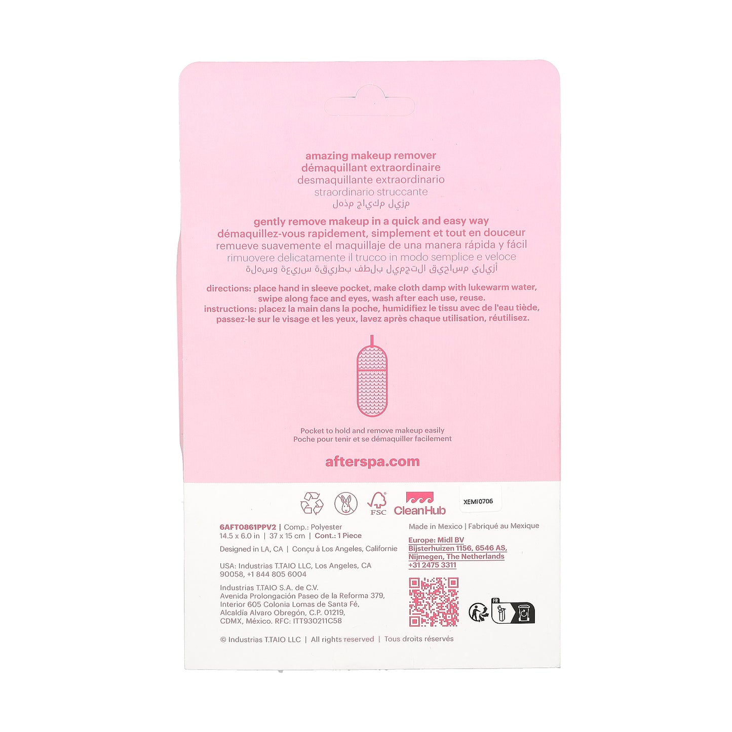 AfterSpa, Amazing Makeup Remover, Pink, 1 Cloth